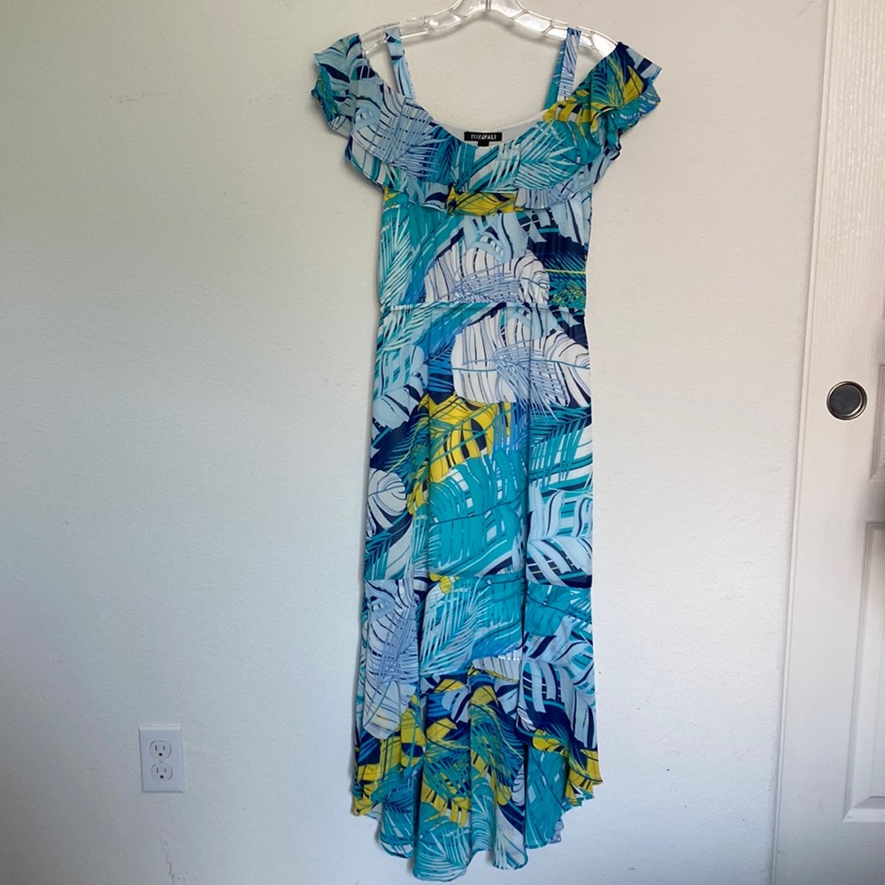 Tropical Dress Roz & ALI Turquoise Blue and Yellow